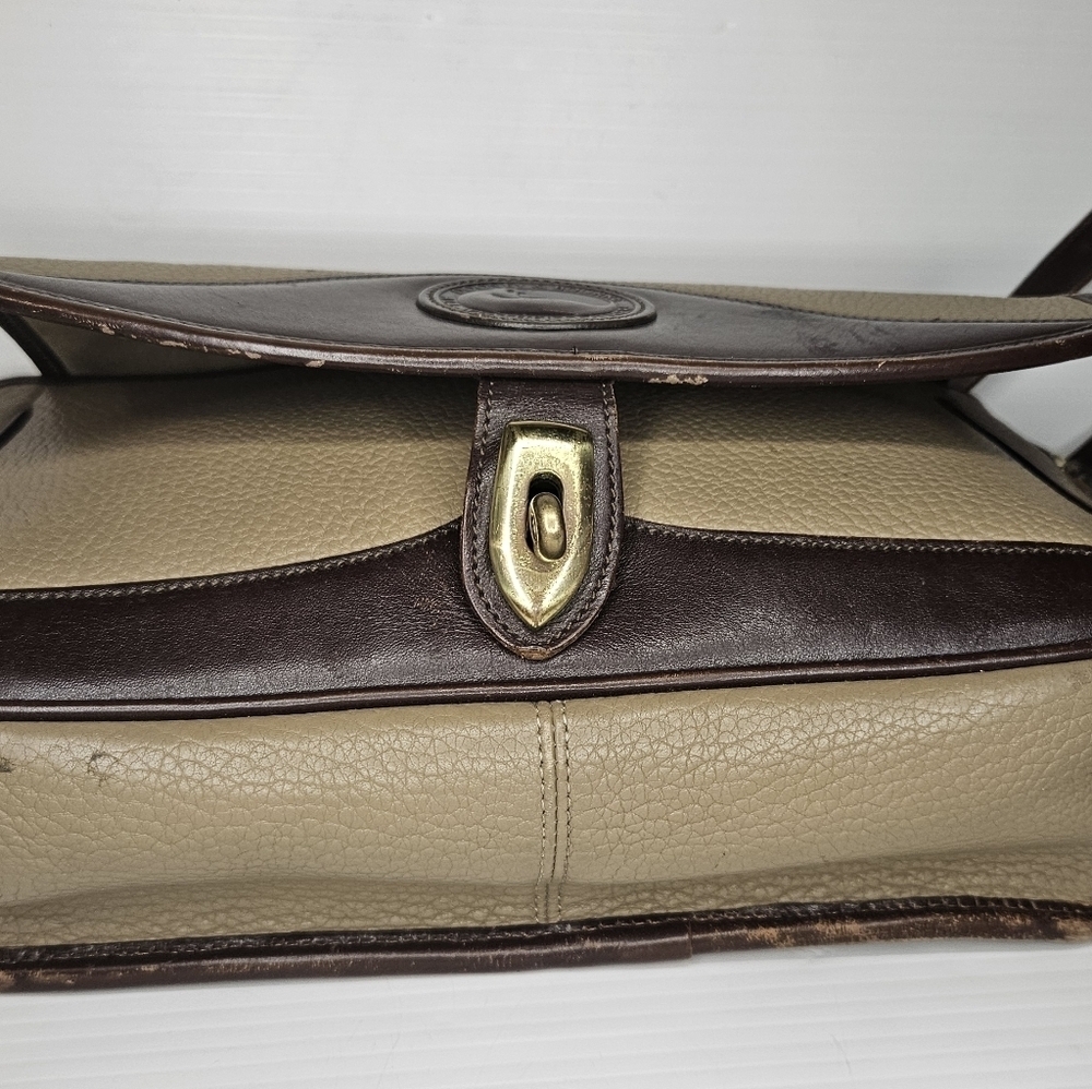 Vintage Dooney & Bourke Carrier Leather Satchel Taupe & Burnt Cedar Shoulder Bag - Picture 8 of 10